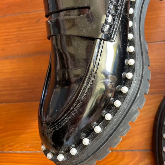 Branna Black Patent Platform Loafers With Pearl Detailing 6.5 - Picture 4 of 6